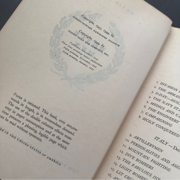 Brave Men Ernie Pyle Vintage Brown Hardcover Book 1944 Rationed Paper - Picture 2 of 11